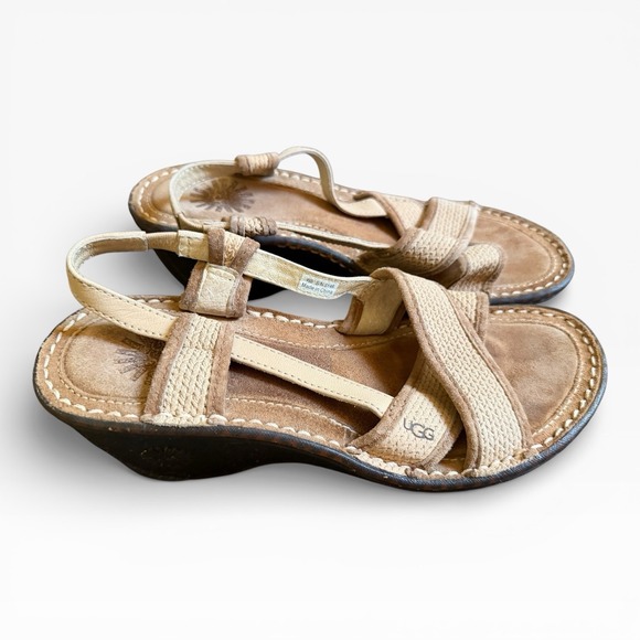 Womens UGG 'Mayley' 3146 Beige-Tan Slingbacks Wedge Sandals SIZE 6 - Picture 2 of 6